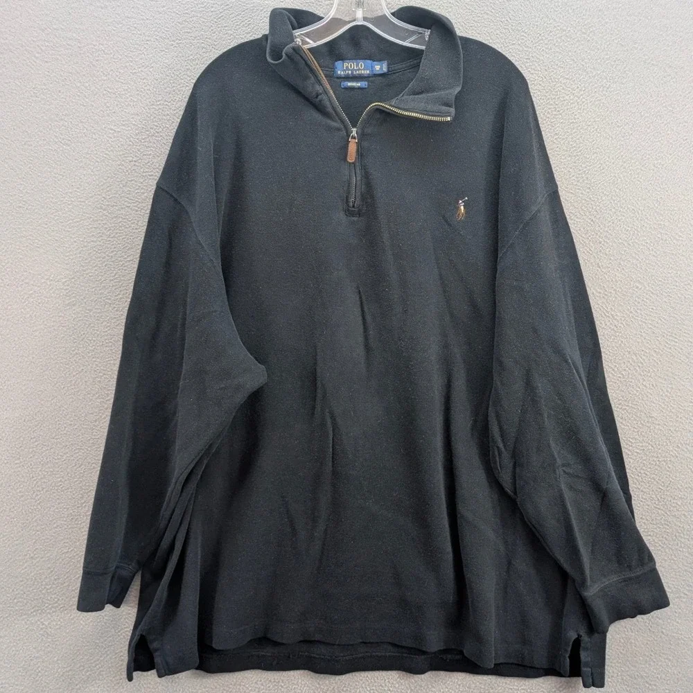 Polo Ralph Lauren Polo Mens Sz 3XB Big Estate‎ Rib 1/4 Zip Pullover Black Cotton
